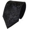 TigerTie Designer Silk Tie in Black with Floral Pattern -