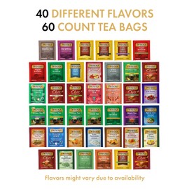 Twinings Tea Bag Sampler Variety with White Wooden Organizer (60 Count) 40 Different Flavors, Gift for Tea Lovers: Women, Men, Mom, Dad, Family, Friends, Couples