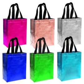 Pack of 6 Colourful Gift Bags, Medium 20 x 10 x 25 cm Reusable Tote Bags with Handles, Shiny Shopping Bags, Stylish Gift Bags for Birthday, Wedding, Celebration, Party, Christmas