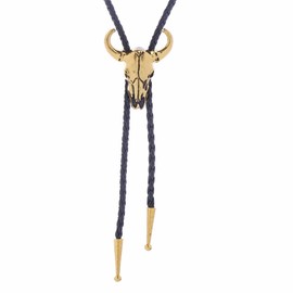 Fibbadet Bolo Ties for Men Western Texas Rodeo Longhorn Buffalo Cow Skull Leather Necktie Costume Accessories Jewelry for Cowgirl Women Gold