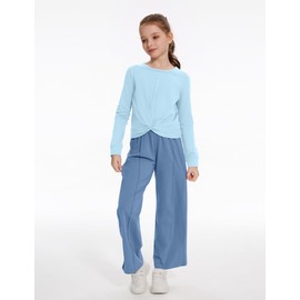 Gaupafmb Teen Girl Clothes Solid Long Sleeve Twist Crop Tops and Wide Leg Pants 2PCS Casual Girls Clothes Size 14-16