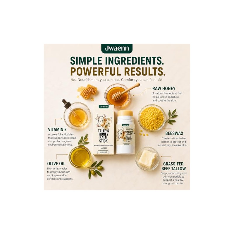 Tallow Honey Balm Stick Grass-Fed Beef Tallow Moisturizer for Face