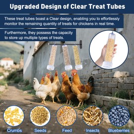 Ensayeer Upgraded Chicken Treat Dispenser, Indoor/Outdoor Wall-Mounted Chicken Treat Feeders, 3 Clear Treat Tubes with Different Types, Easy to Install&Add Food, Fits for Small, Medium&Large Treats
