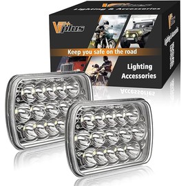 Partsam 2PCS Rectangle H6054 LED Headlights 5x7 7x6 Headlamp Hi/Low Sealed Beam H4 9003 Plug 6054 H5054 Compatible with S10 Blazer Express Van/Wrangler YJ XJ Cherokee Truck Van