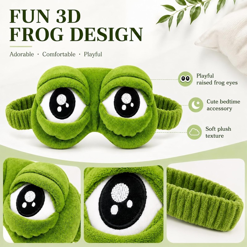 3D Frog Sleep Mask, Funny Cute Frog Eye Mask, Soft