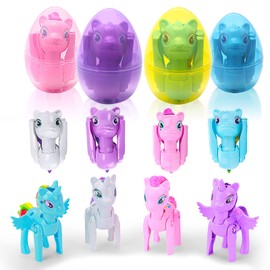 KATELUO Easter Eggs Toys, Plastic Eggs Easter, 4 Pieces Filled Jumbo Easter Eggs with Deformation Pony Toy, Easter Eggs for Filling, Plastic Eggs for Filling, Easter Eggs Decoration, for Gift Easter