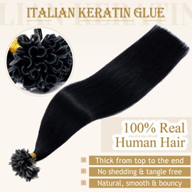 MY-LADY U Tip Hair Extensions Human Hair Jet Black 18 Inch 50G 50Strands K Tip Keratin Bond Hair Extensions Fusion Utip Ktip Pre Bonded Hair Extensions Straight Real Remy Hair