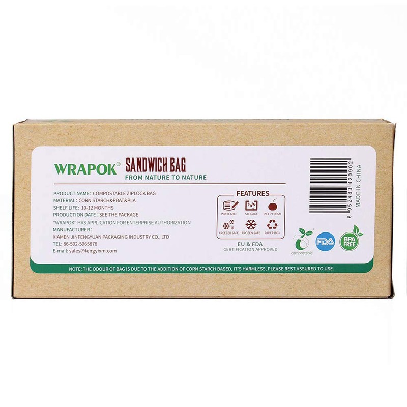 WRAPOK 100% Compostable Recycled Sandwich Bags Biodegradable Small Storage Freezer