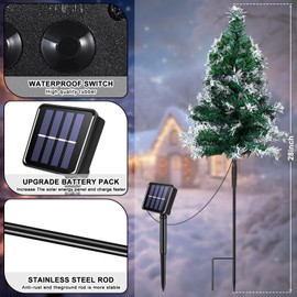 Simgoing 2 Pack Solar Christmas Tree Stake Lights Christmas Outdoor Decorations Yard Garden Stake Lights Snow Christmas Tree Stakes Powered for Outside Pathway Porch Christmas Cemetery Decor