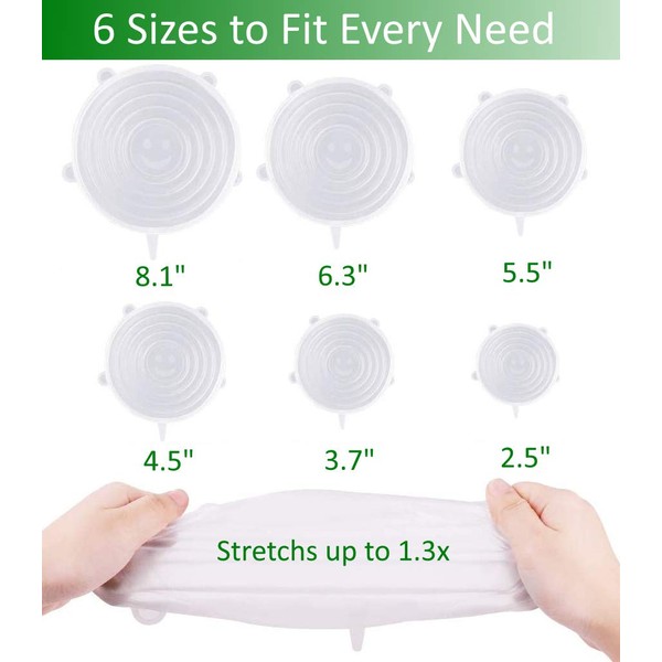 altCookingHub Silicone Stretch Lids, 6-Pack of Various Sizes, BPA Free,