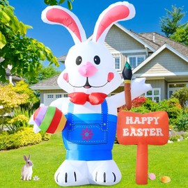 DeeKom Huge 12FT Tall Easter Inflatable Decoration Standing Bunny Holding Egg and Paintbrush, Build-in LED Lights Holiday Blow Up Yard Decoration, for Spring Outdoor,Garden, Yard Lawn Decor