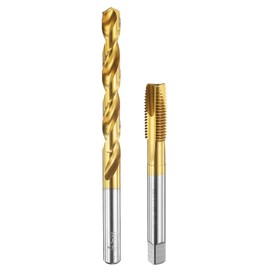 sourcing map Tap and Drill Bit Set, 1pcs M10 x 1.25 Metric Spiral Point Thread Screw Taps & 1pcs 8.7mm Twist Drill Bits, Titanium Coated HSS-6542 Tapping Threading Tool Kit