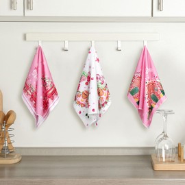 Bencailor 6 Pcs Christmas Kitchen Towels Absorbent Soft Microfiber Farmhouse Dish Towels and Dishcloths Sets 16x24Inch Winter Christmas Hand Towels for Housewarming Gift (Pink,Wreath)