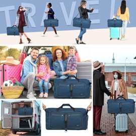 Fmeida Travel Duffel Bag 65L for Men Women Foldable Holdall Bags Weekend Bag Large Capacity Duffle Bag (Navy Blue)