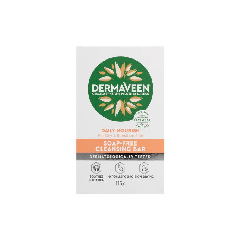 DermaVeen Daily Nourish Soap-Free Cleansing Bar for Dry & Sensitive