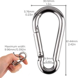 4 Pieces - Locking Carabiners (M6) Stainless Steel Chain Clip Hook for Travel, Camping, Hammock, Hiking, Fishing,Dog Leash Keychain