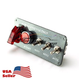 Racing 12V Ignition Switch Carbon Fiber Engine Start Push Button LED Toggle Panel Car ES07