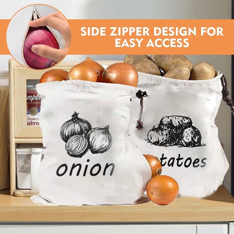 Potato, Onion, Garlic Storage Bag Set of 3 Breathable Bags,