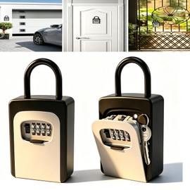 2 Pack 4 Digit Combination Key Lock Box,Weatherproof Key Safe with Removable U-Shaped Hook, Heavy Duty Zinc Aluminum Alloy, Wall Mounted & Portable Hanging Lock Box for Home Garage Door Fence