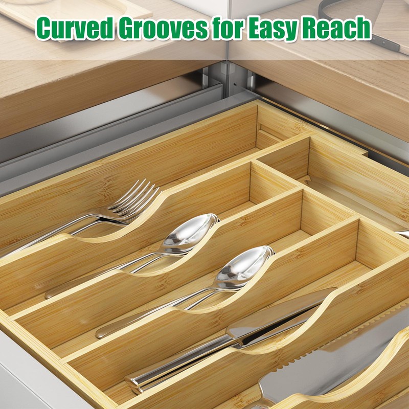BAMBUROBA Bamboo Kitchen Drawer Organizer,Expandable Silverware Organizer,2 Pack Utensil Holder