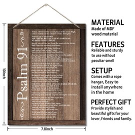 Inspirational Wood Art Signs, Psalms 91 Wall Sign, Hanging Printed Wall Plaque Wood Signs, Bible Verse Print, Christian Scripture for The Home or Office Decor, Christian Wall Decor 10 X 7.8 inch G