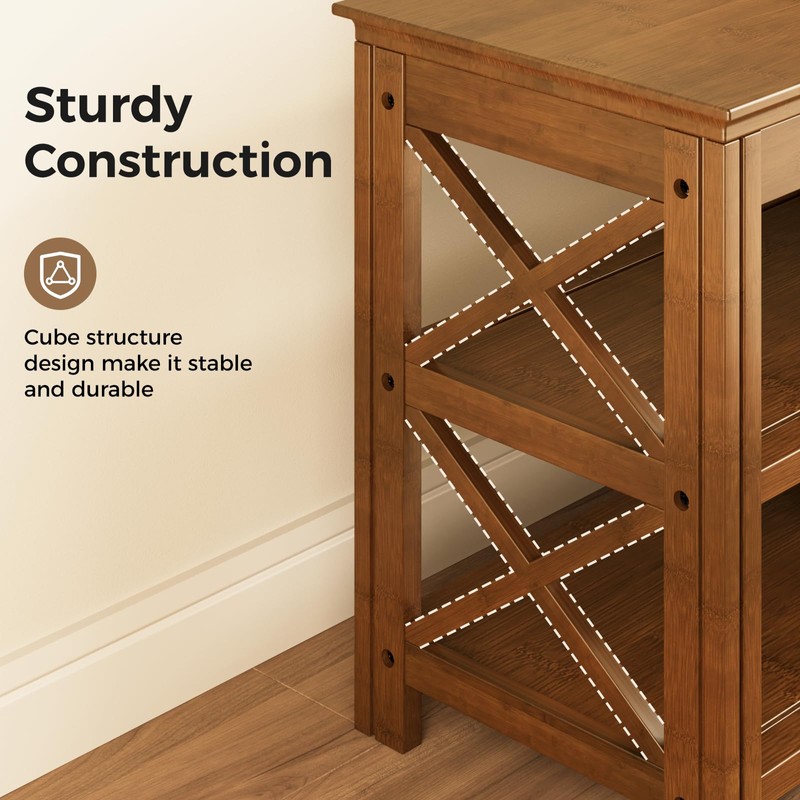 Shoe Rack Bench with Storage 3 Tier Bamboo Shoe Bench