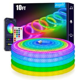maylit 360 Degree Luminous Reticulate Weave Rope Lights, 10ft Addressable ICRGB LED Strip Lights, Music Sync, DIY Design, USB Powered Flexible LED Lights for Gaming Room Living Bedroom Wall Decor
