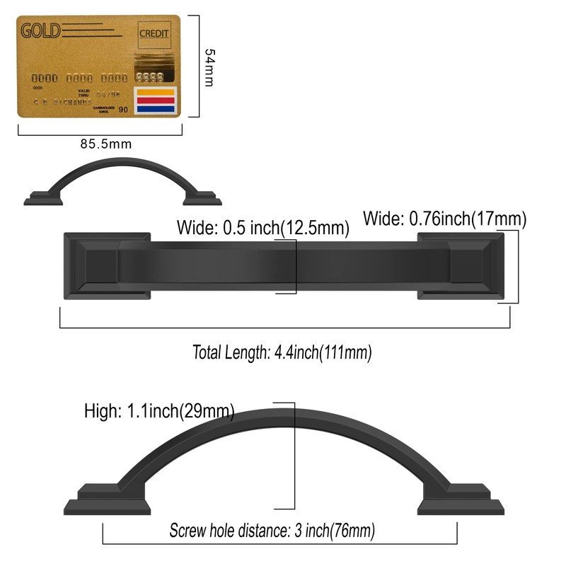 Amerdeco 10 Pack Matte Black Cabinet Pulls 3 Inch(76mm) Hole