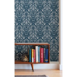 NuWallpaper NU1689 Bohemian Damask Indigo Peel & Stick Wallpaper, Blue