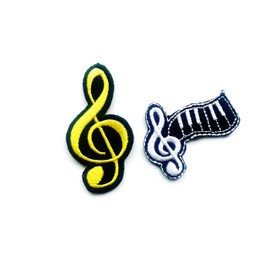 TH Set of 2 Tiny. Mini Treble Clef Sheet Musical Note Music G Musician Sign Cute Cartoon Patches Sew Iron on Embroidered Applique Badge Sign Patch Clothing Costume