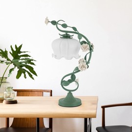 SHIOUCY Modern Bedside Lamp Flower Table Reading Lamps Nightstand Desk Lights with 7.48inches Wide Bent Glass Lampshade, 20 inches Tall for Bedroom, Living Room, Office, Dresser