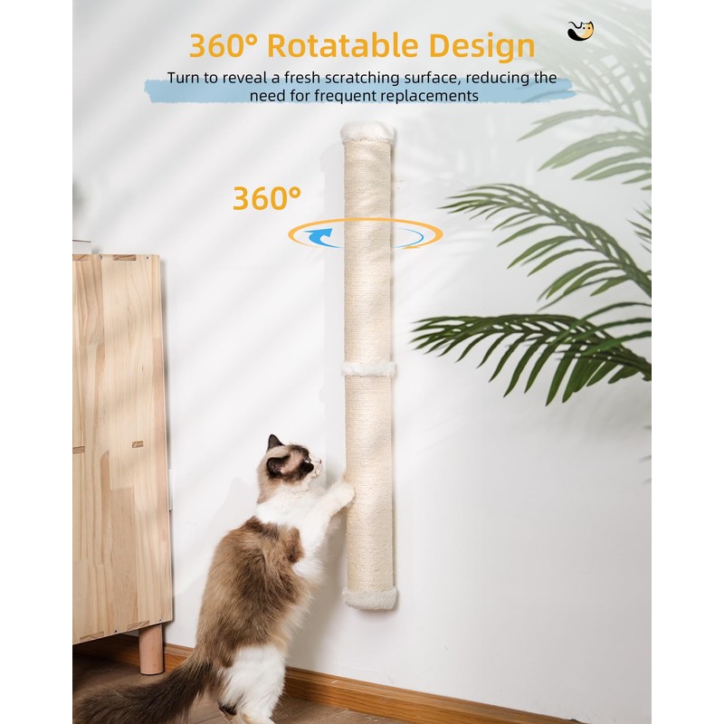 Aechonow 34'' Wall Cat Scratching Post, Wall Mounted Cat Scratcher
