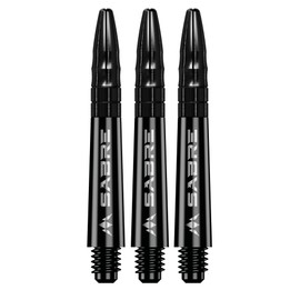 Mission Darts Sabre Shafts | Durable Black Polycarbonate Stems with Coloured Aluminium Top | 3 Sets of 3 Shafts | Black | Short (S1511)