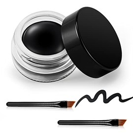 Erinde Delineador De Ojos En Gel Negro, Delineador De Ojos En Crema Con 2 Pinceles Delineadores De Ojos, Resistente Al Agua, De Larga Duración, Altamente Pigmentado, A Prueba De Manchas