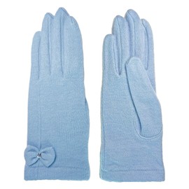 [TRAX SHOP] 手袋 レディース 冬 秋 ショート リボン 暖かい 防寒 指有り アームカバー UV対策 ウール混 アクリル90% ウール10% (サックス, レディース フリーサイズ)