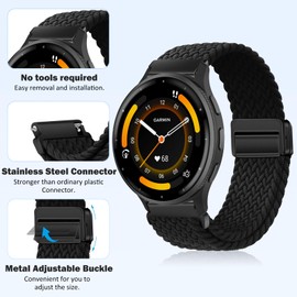 RosMank 22mm Braided Watch Band Compatible with Garmin Venu 3 / Venu 2 / Vivoactive 4 / Active, Nylon Woven Replacement Strap for Garmin Forerunner 265 / Forerunner 255, Black