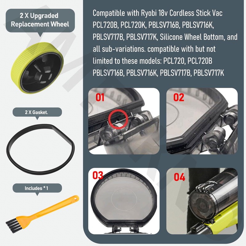Upgraded Replacement Wheel & Gasket for Ryobi 18v Cordless Stick