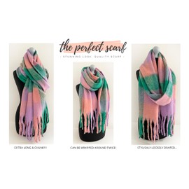 The Accessory Co. Tartan Scarf for Women - Oversized Checked Shawl Wrap, Rainbow Wool Scarf, Large Warm Winter Scarf, Chunky and Fluffy, Stylish Colour Block Design, Womens Scarf
