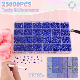 25000Pcs Royal Blue Rhinestones for Bedazzling with B7000 Jewelry Glue, Non Hotfix Flatback Gems, Crystal Resin Rhinestones for Crafting Crafts Clothing Tumblers Mugs Shoes Fabric Decor Nail Art