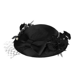 Women French Style Flower Fascinator Hat Bowknot Pillbox Hat Feather Pearl Mesh Net Veil Headpiece with Hair Clip Wedding Bridal Top Hat Church Bowler Hat Elegant Party Headwear Hair Accessories