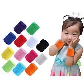 LUMoony MoonyLI Pack of 12 Sports Wristbands, Wrist Sweatbands, Children's Sweatbands, Colourful Sports Bracelets, Cotton SWE Elastic Terry Fabric Bracelets (Women, Men, Child), 6 Colours