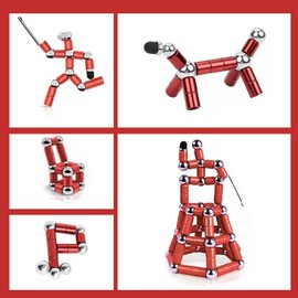 TTzycc Magnetic Pen With 13 Rings - Decompression Magnet Metal Fidget Pen, Creative Toy That Writes, Intellectual Learning and Stress Reduction Gift for Family or Friends （Red）