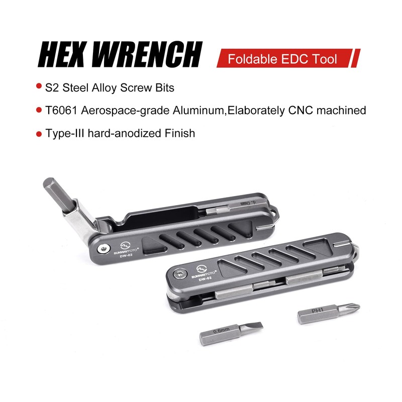 SUNWAYFOTO DW-02+ Folding Tool Set with Hex Key Wrenches Stainless