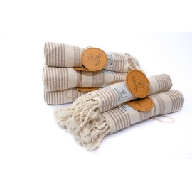 URBAN CHOICE Turkish Kitchen Towels, Prewashed Set of 6,18"x28",100% Cotton,Multipurpose Kitchen & Bathroom Hand Towels|Tea Towels|Dish Towel with Hanging Loop (Brown, Modern - Pack of 6)