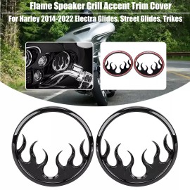 Unbranded Gloss Black Flames Front Speaker Grill Trim For Harley Electra Street Tri Glide