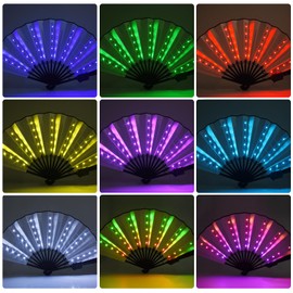 Gexmil Party LED Glowing Colorful Chinese Hand Held Folding Fan with Remote Control Stage Performance Show Light Up Fan Birthday Party Dance Gift Wedding Night Bar Club Fluorescent Props, Multicolor