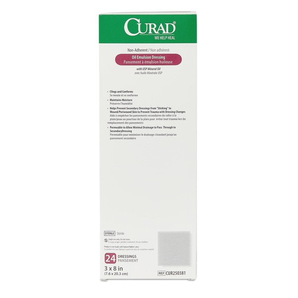 Curad Oil Emulsion Dressing, 3" x 8" Non-Adherent Gauze, 24 Count (Pack of 6)