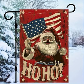 Blissyard Patriotic Christmas Santa Claus Garden Flag 12 x 18 Inch Double Sided America Flag Winter Outdoor Holiday Ho Ho Ho Merry Christmas Banner USA Seasonal Yard Decorative Flag