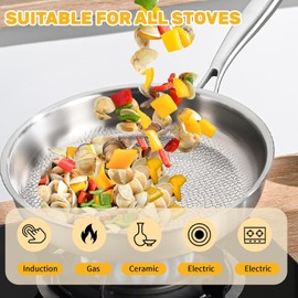 Titanium Frying Pan Skillet Scratch-Resistant Frying Pan 10.2'' Titanium Hammered Frypan Fast & Even Heating Dishwasher-Safe Skillet Pan with Lid Spatula, Steak Pan for Induction Electric Gas Stove