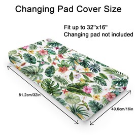 Green Tropical Leaves Floral Hummingbirds Changing Pad Covers Rainforest Monstera Leaves Diaper Changing Table Sheets for Boy Girl Soft Breathable Stretchy Fitted Change Table Pad Mats 32''x16''